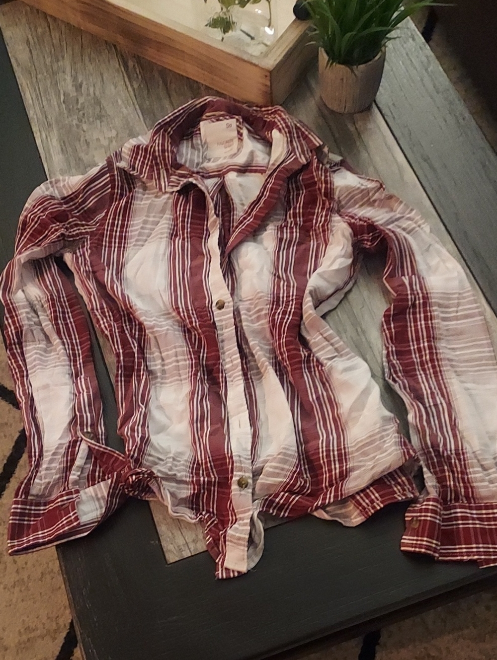 SO Women's Maroon and White Plaid Button-Down Shirt